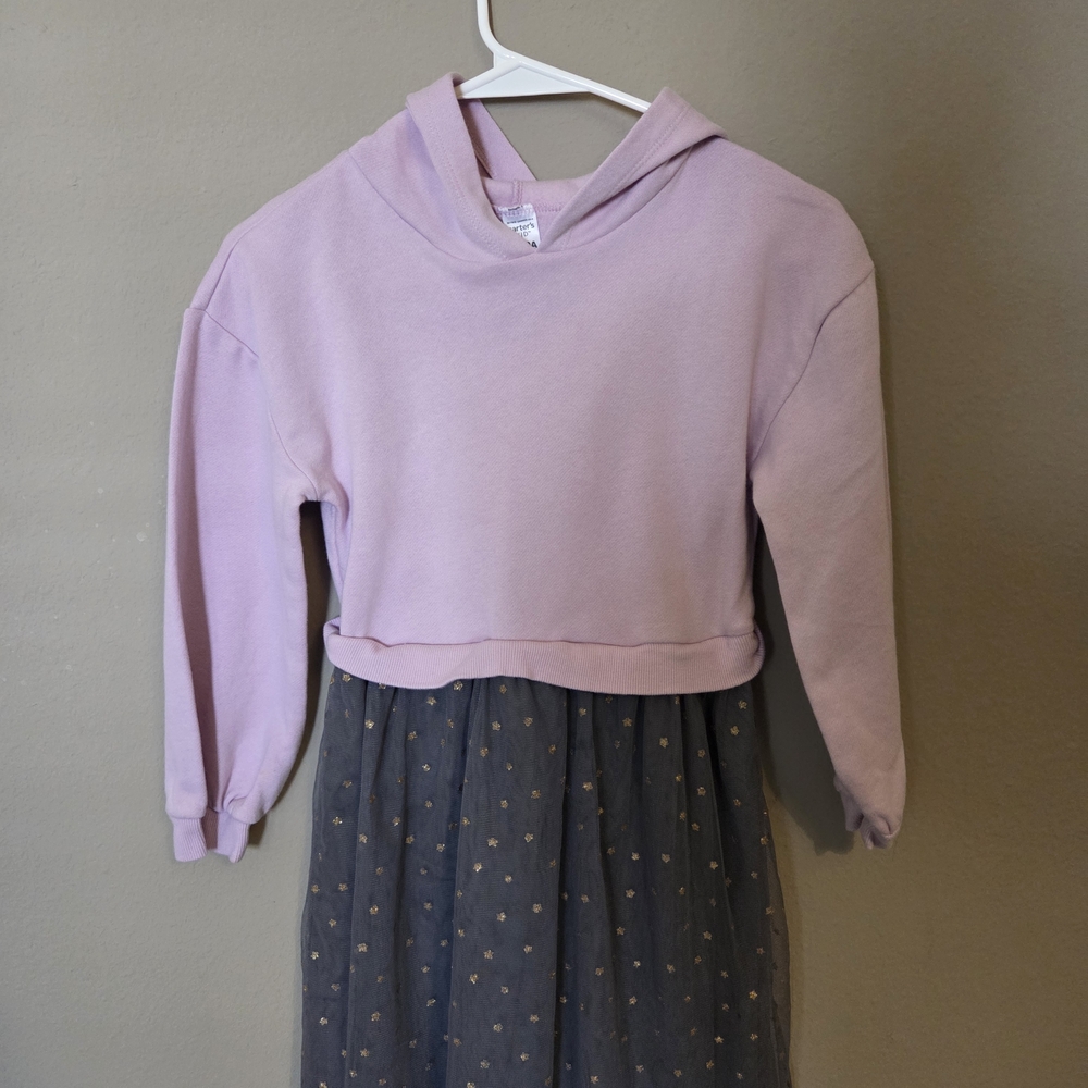 Carter's Lavender Hoodie Dress with Gray Star-Tulle Skirt